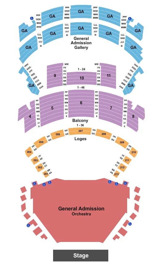 ORPHEUM THEATER NEW ORLEANS ENDSTAGE GA FLR GA GALL Seating Map Seating Chart