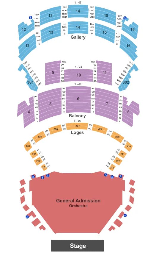 ORPHEUM THEATER NEW ORLEANS ENDSTAGE GA FLOOR Seating Map Seating Chart