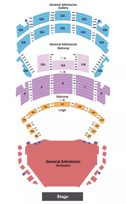 ORPHEUM THEATER NEW ORLEANS ENDSTAGE GA FLR BALC GA GAL Seating Map Seating Chart