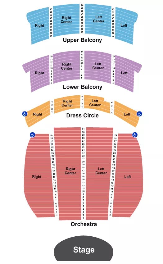 ORPHEUM THEATRE VANCOUVER END STAGE Seating Map Seating Chart