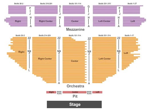 HOLLYWOOD PANTAGES THEATRE CA END STAGE Seating Map Seating Chart