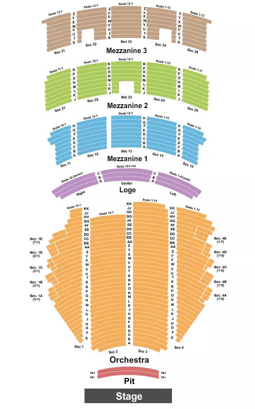 PARAMOUNT THEATRE SEATTLE ENDSTAGE PIT Seating Map Seating Chart