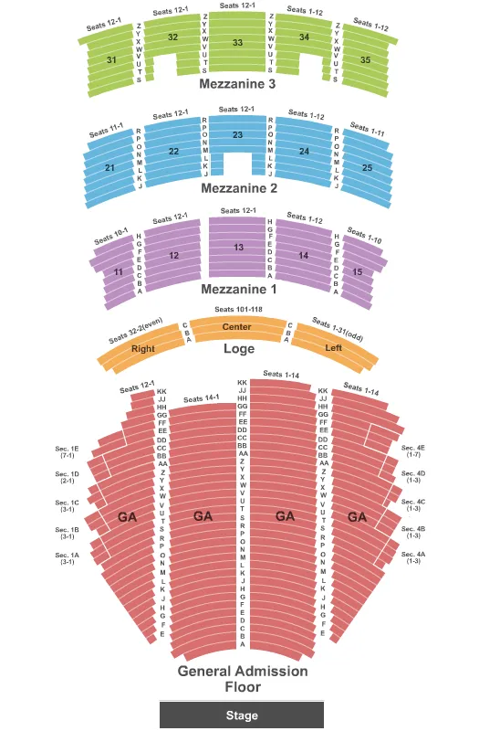 PARAMOUNT THEATRE SEATTLE END STAGE GA FLOOR Seating Map Seating Chart