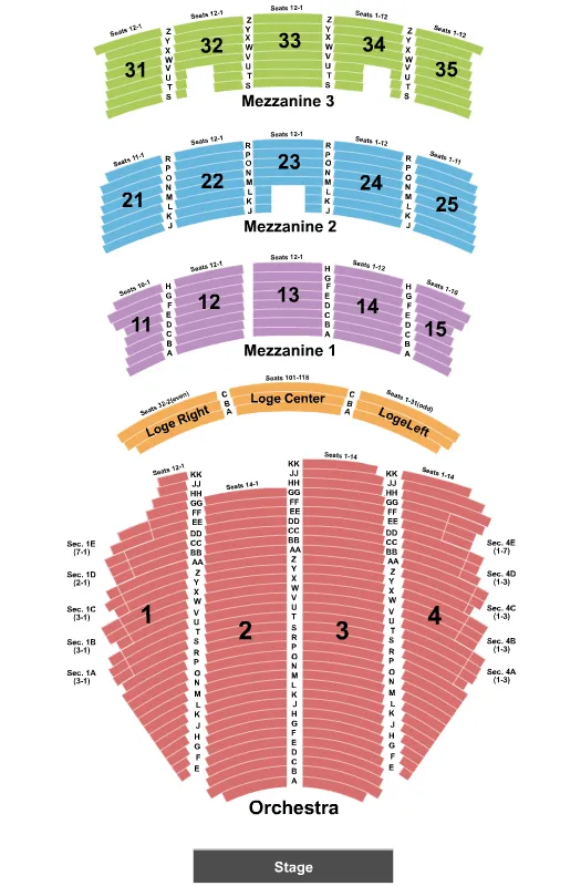 PARAMOUNT THEATRE SEATTLE END STAGE Seating Map Seating Chart