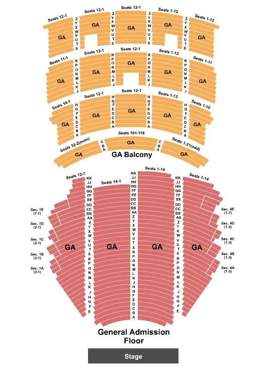PARAMOUNT THEATRE SEATTLE ENDSTAGE GA FLOOR GA BALCONY Seating Map Seating Chart
