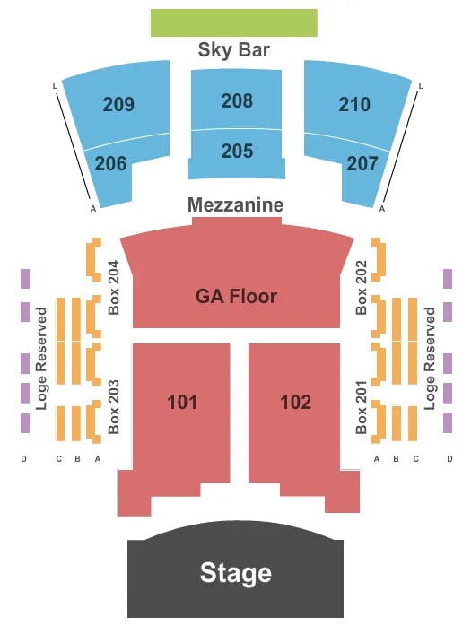 PARAMOUNT THEATRE HUNTINGTON ENDSTAGE RESERVED AND GA FLOOR Seating Map Seating Chart