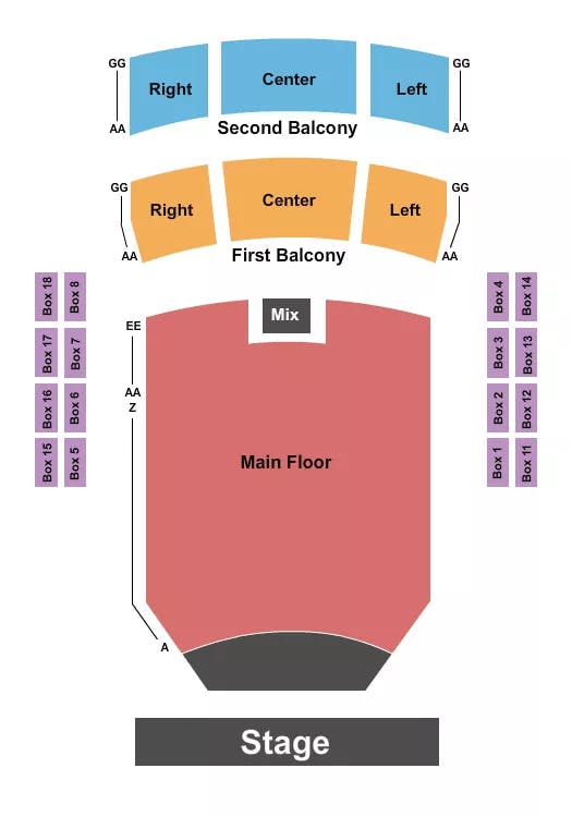 PEORIA CIVIC CENTER THEATER ENDSTAGE NO PIT Seating Map Seating Chart