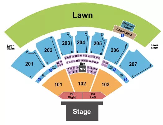  ENDSTAGE PIT W RSVD LAWN Seating Map Seating Chart