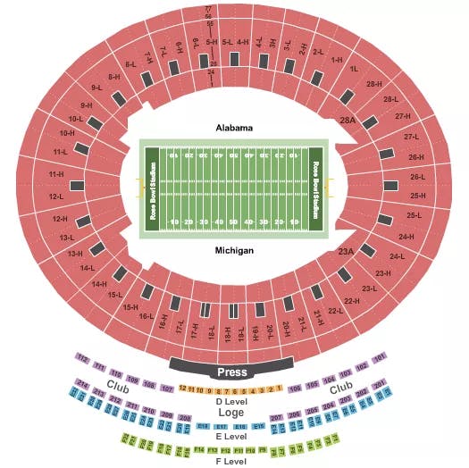 ROSE BOWL STADIUM PASADENA FOOTBALL ROSE BOWL Seating Map Seating Chart