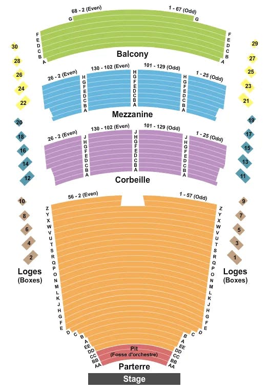 SALLE WILFRID PELLETIER AT PLACE DES ARTS END STAGE Seating Map Seating Chart