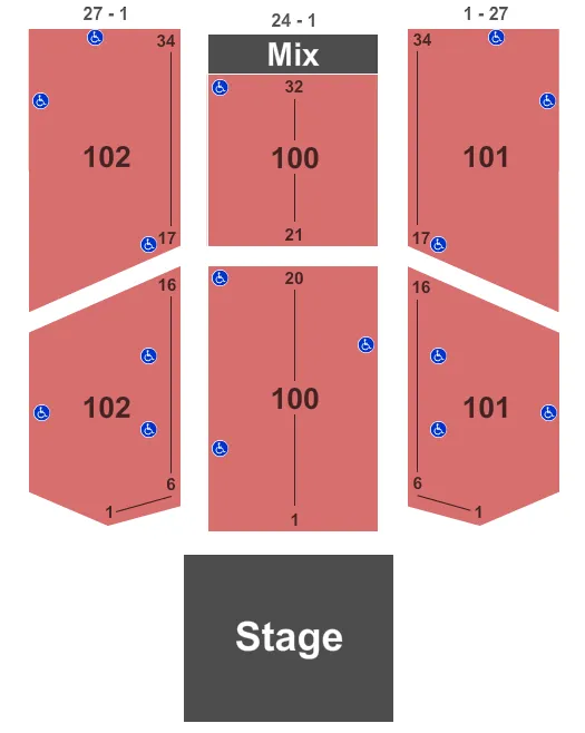 SENECA NIAGARA EVENTS CENTER AT SENECA NIAGARA RESORT CASINO END STAGE Seating Map Seating Chart