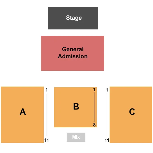 SNOQUALMIE CASINO BALLROOM END STAGE GA Seating Map Seating Chart