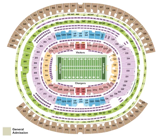  FOOTBALL ROWS CHARGERS Seating Map Seating Chart