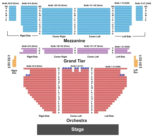 STAMFORD CENTER FOR THE ARTS PALACE THEATRE ENDSTAGE NO PIT Seating Map Seating Chart