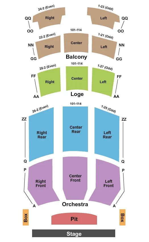 STATE THEATRE EASTON END STAGE Seating Map Seating Chart