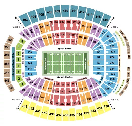 FOOTBALL NFL JAGUARS Seating Map Seating Chart