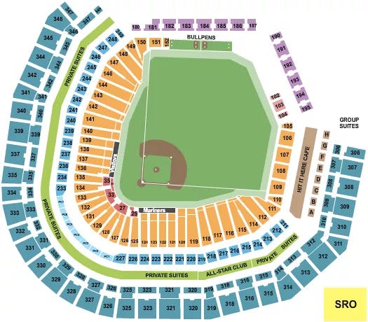 T MOBILE PARK BASEBALL 2 Seating Map Seating Chart