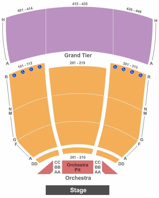 TENNESSEE PERFORMING ARTS CENTER JAMES K POLK THEATER END STAGE Seating Map Seating Chart