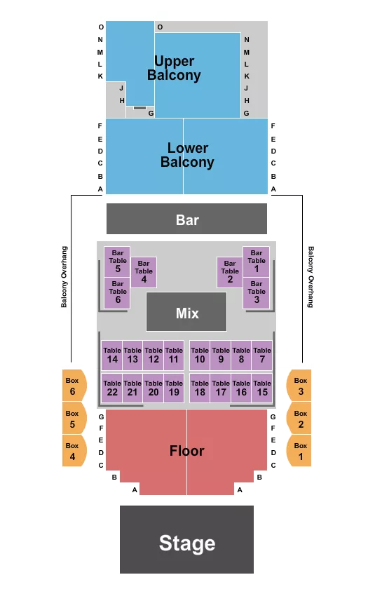 THE BLUE NOTE MO ENDSTAGE TABLES RESERVED FLOOR Seating Map Seating Chart