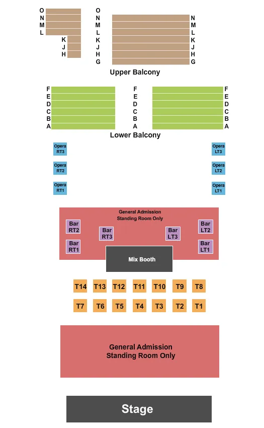 THE BLUE NOTE MO ENDSTAGE TABLES GA FLOOR Seating Map Seating Chart