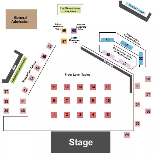 THE KING OF CLUBS COLUMBUS ENDSTAGE TABLES Seating Map Seating Chart