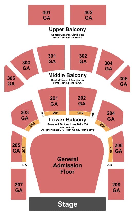 THE TABERNACLE GA GA ALL RSVD FRONT ROWS LOW BALC Seating Map Seating Chart