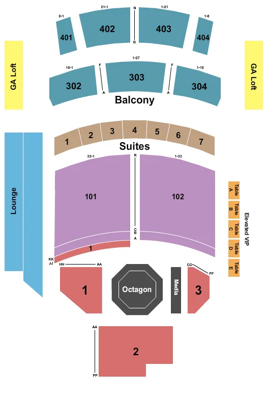 THE THEATER AT VIRGIN HOTELS LAS VEGAS UFC FIGHT NIGHT Seating Map Seating Chart