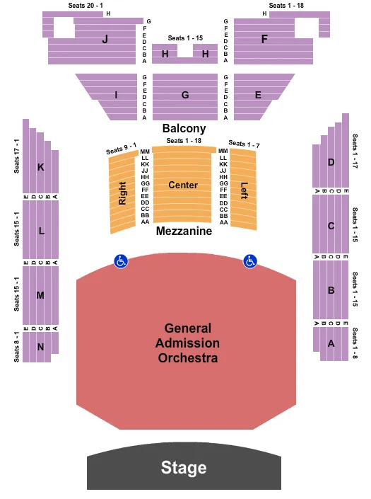 THOMAS WOLFE AUDITORIUM AT HARRAHS CHEROKEE CENTER ENDSTAGE GA ORCH Seating Map Seating Chart