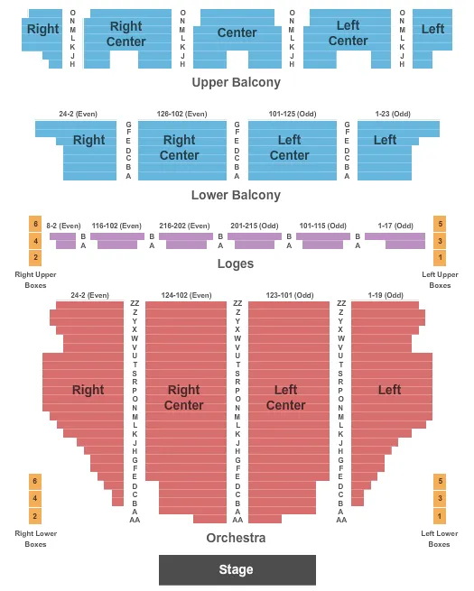 TIVOLI THEATRE CHATTANOOGA END STAGE Seating Map Seating Chart