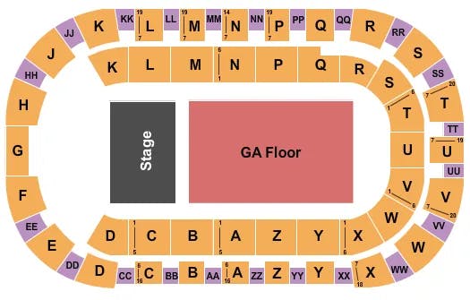 TOYOTA CENTER KENNEWICK END STAGE GA Seating Map Seating Chart