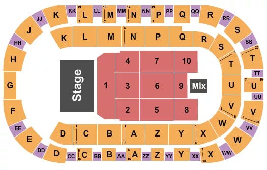 TOYOTA CENTER KENNEWICK END STAGE 3 Seating Map Seating Chart