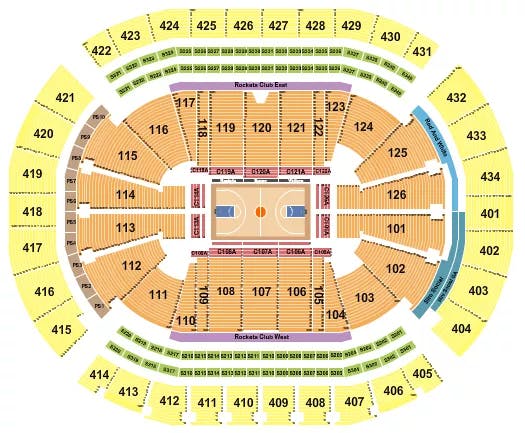 TOYOTA CENTER TX BASKETBALL ROWS Seating Map Seating Chart