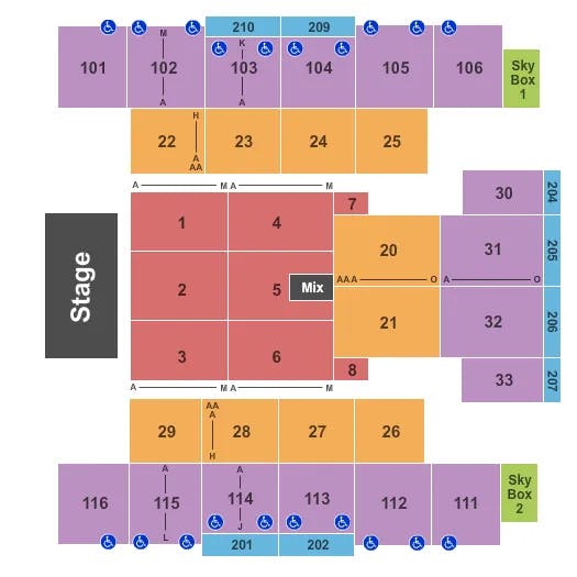 EVENT CENTER AT TURNING STONE RESORT CASINO END STAGE Seating Map Seating Chart