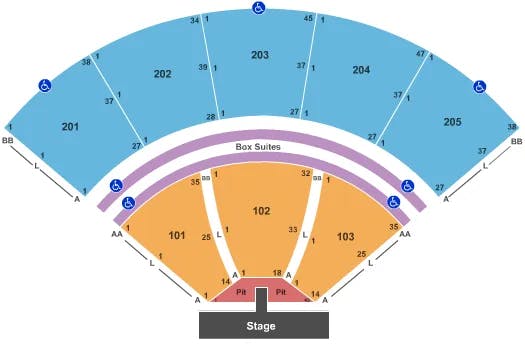 MERCEDES BENZ AMPHITHEATER END STAGE PIT WITH CATWALK Seating Map Seating Chart