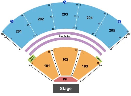 MERCEDES BENZ AMPHITHEATER ENDSTAGE RESERVED PIT 2 Seating Map Seating Chart
