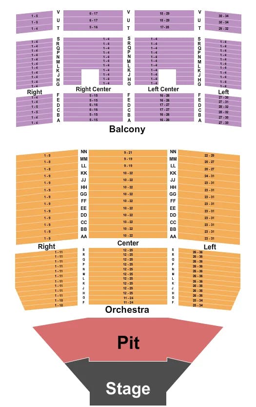 UPTOWN THEATER KC ENDSTAGE GA PIT ROW F Seating Map Seating Chart