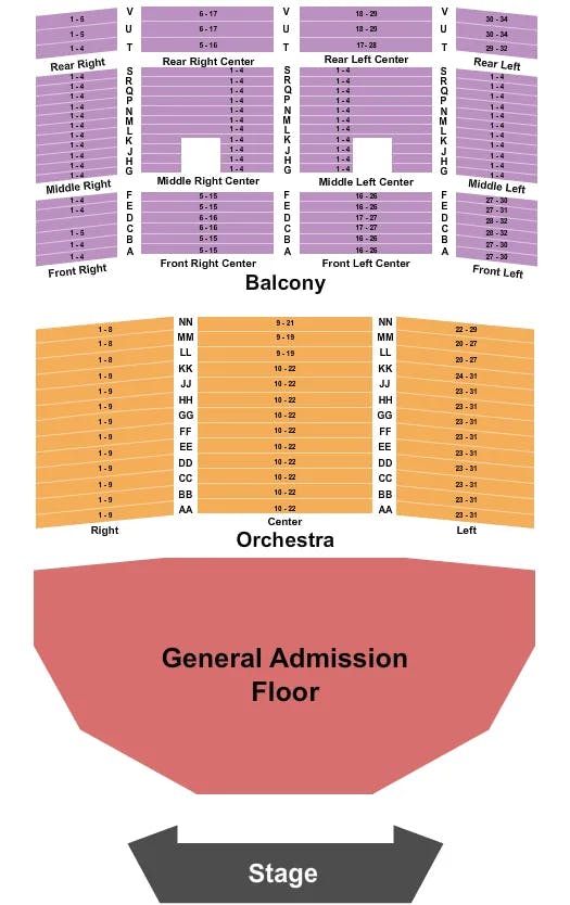UPTOWN THEATER KC END STAGE GA Seating Map Seating Chart