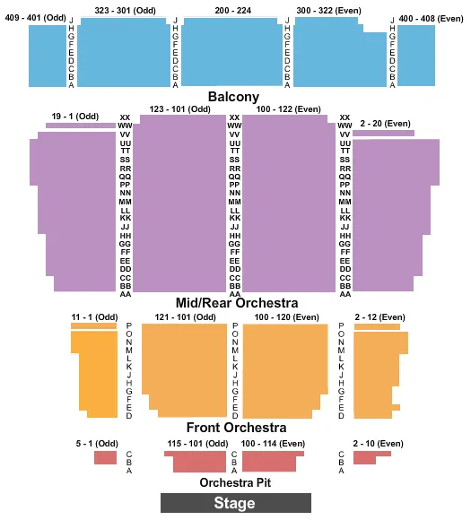 WARNER THEATRE CT ENDSTAGE Seating Map Seating Chart