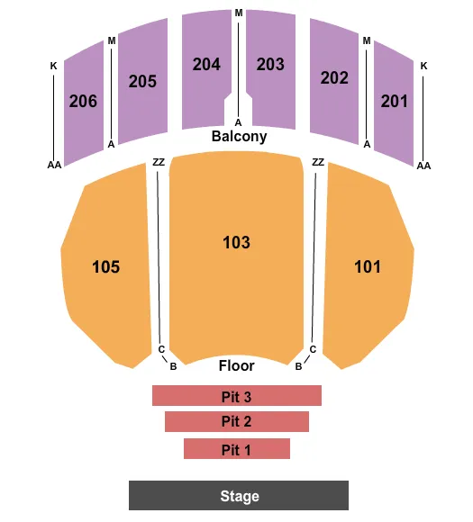 WARNER THEATRE PA END STAGE 2 Seating Map Seating Chart