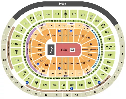 WELLS FARGO CENTER PA ENDSTAGE GA FLOOR Seating Map Seating Chart