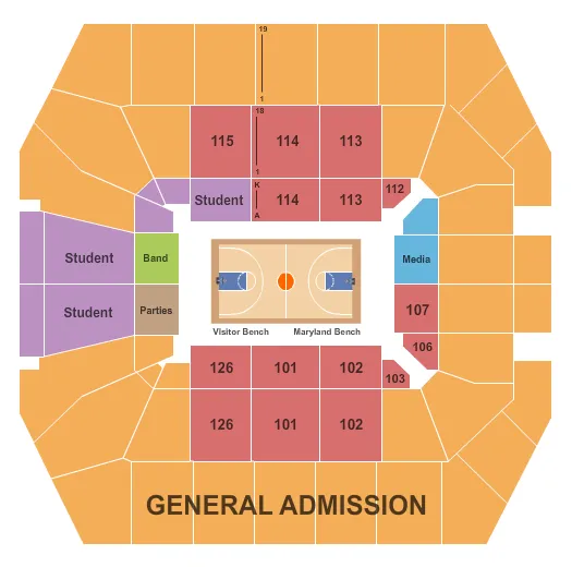 XFINITY CENTER COLLEGE PARK MARYLAND LADY TERRAPINS BASKETBALL Seating Map Seating Chart