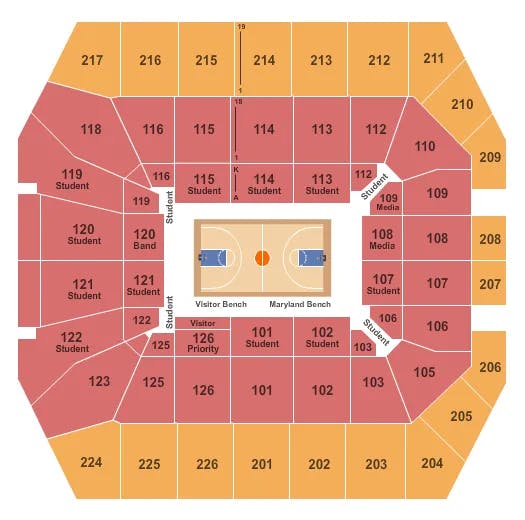 XFINITY CENTER COLLEGE PARK BASKETBALL Seating Map Seating Chart