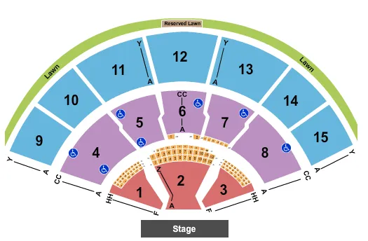 XFINITY CENTER MA END STAGE GA RESV LAWN Seating Map Seating Chart