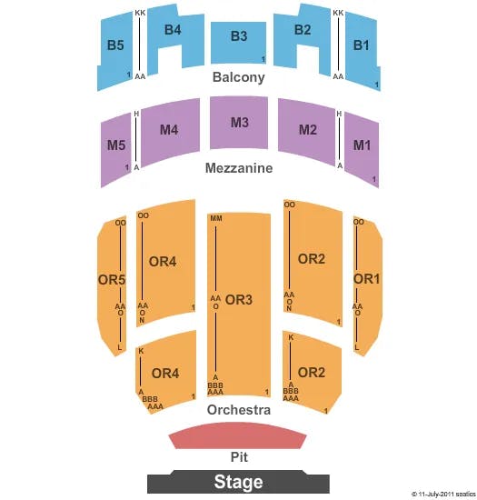 YOUKEY THEATRE RP FUNDING CENTER END STAGE Seating Map Seating Chart
