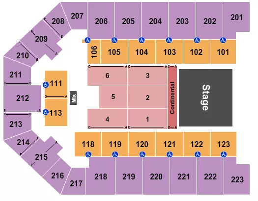 ENDSTAGE W CONTINENTAL Seating Map Seating Chart