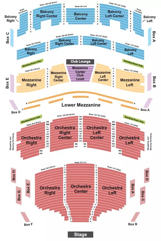 AU RENE THEATER AT BROWARD CTR FOR THE PERF ARTS ENDSTAGE Seating Map Seating Chart
