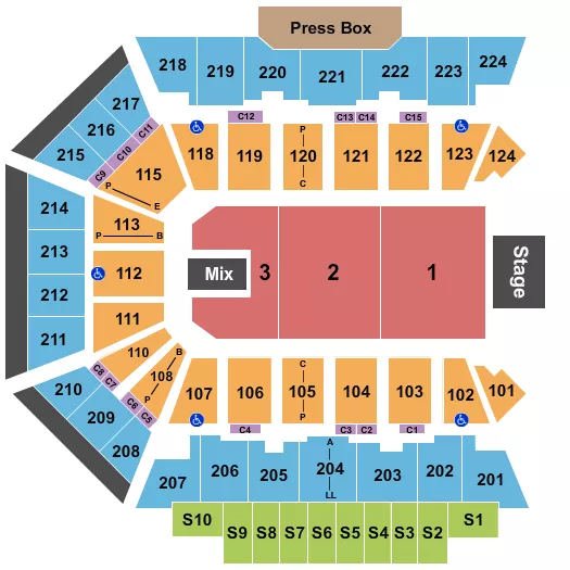 BMO CENTER ROCKFORD ENDSTAGE 1 3 Seating Map Seating Chart