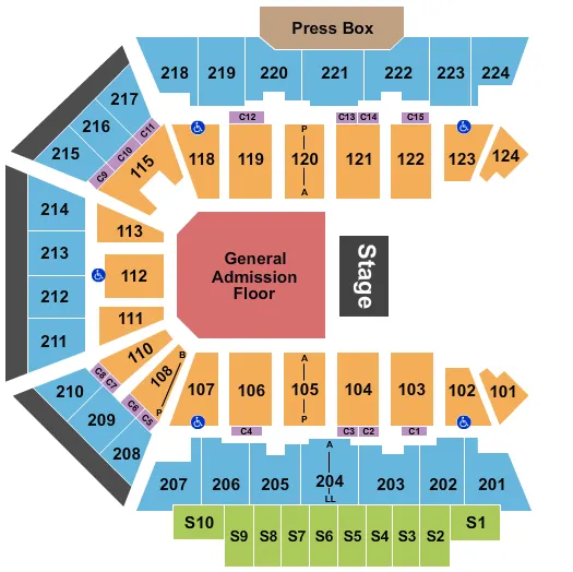BMO CENTER ROCKFORD ENDSTAGE GA FLR 2 Seating Map Seating Chart