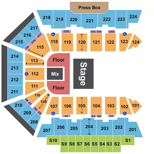 BMO CENTER ROCKFORD ENDSTAGE QUARTER HOUSE Seating Map Seating Chart
