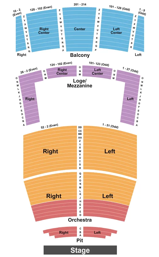 ENDSTAGE INT ZONE Seating Map Seating Chart